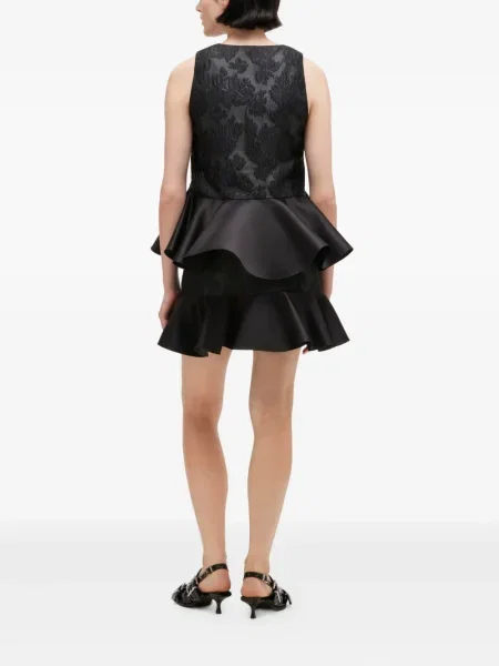 Top Ganni cu model floral cu volane negru