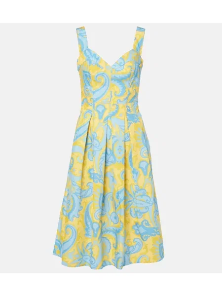 Sukienka midi Etro z wzorem paisley plisowana do kolan żółta