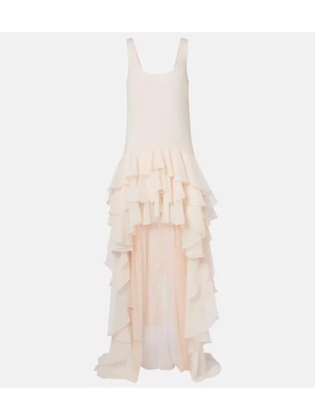 Rochie maxi Rotate din șifon cu volane asimetrică roz