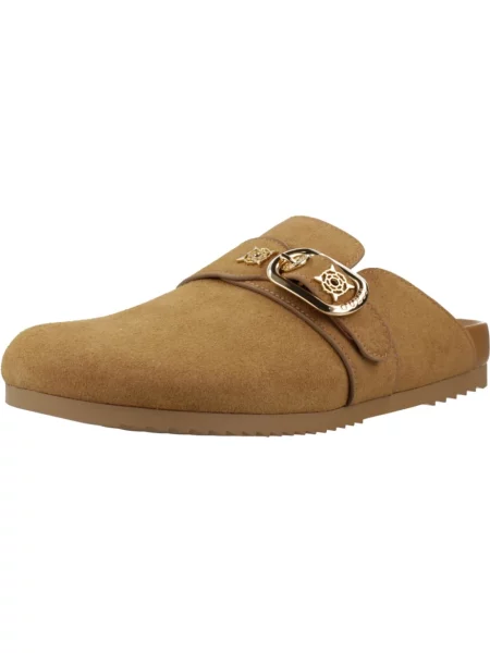Klapki mules Guess skórzane brązowe