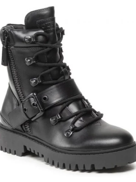 Guess Botine OKLEE cu adaos de piele negru