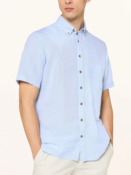 Strokesman's Košile S Krátkým Rukávem Comfort Fit S Lnem tmavě modrá