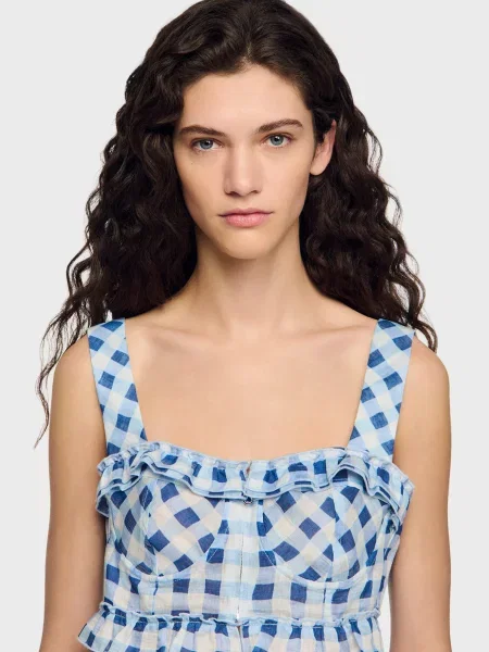 Лляний картатий топ Sandro білий