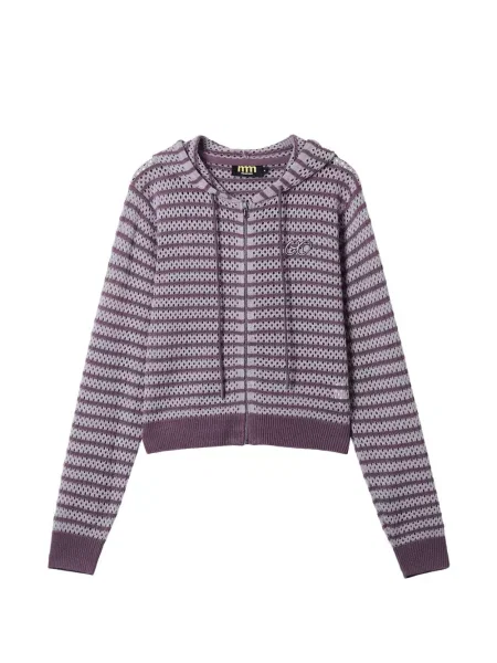 Mini cardigan Mini Cream cu dungi cu glugă violet