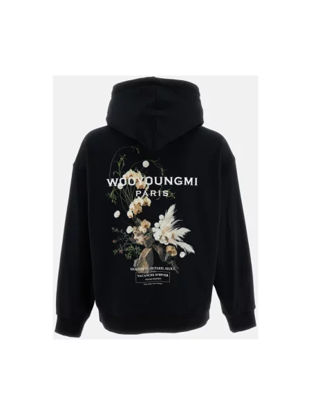 Bluza z kapturem Wooyoungmi w kwiatki z kapturem z logo czarna