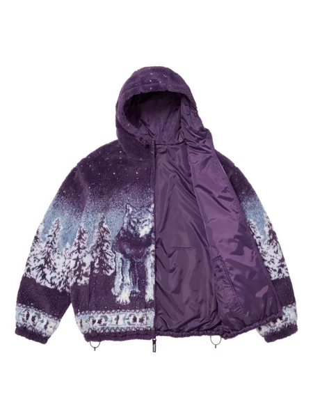 Geacă Supreme din fleece cu glugă violet