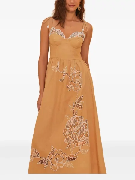 Rochie Farm Rio cu broderie de costum bej