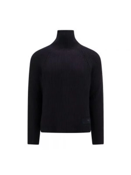 Sweter Ami Paris prążkowany z autografem niebieski