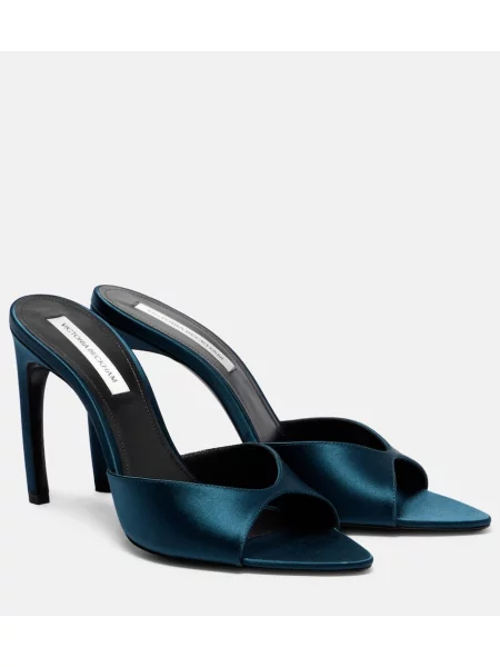 Papuci tip mules Victoria Beckham din satin albastru
