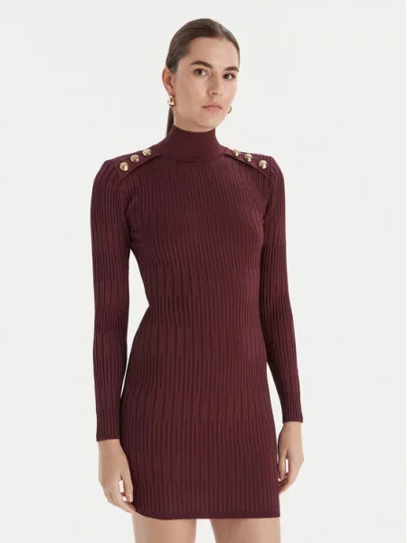 Guess Sukienki Kobieta XL Janet LS Ribbed Dress brązowy