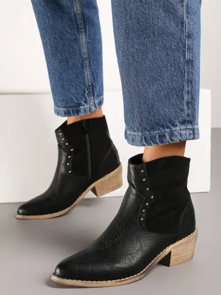Bocanci cowboy cu nituri Egochis negri