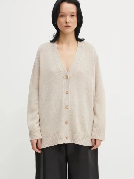 Maison Kitsuné cardigan din lână Merino Wool Long bej