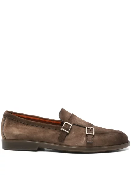 Pantofi monk Santoni din piele de căprioară maro