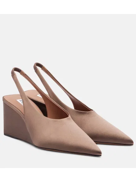 Pantofi cu toc Alaïa din satin slingback maro