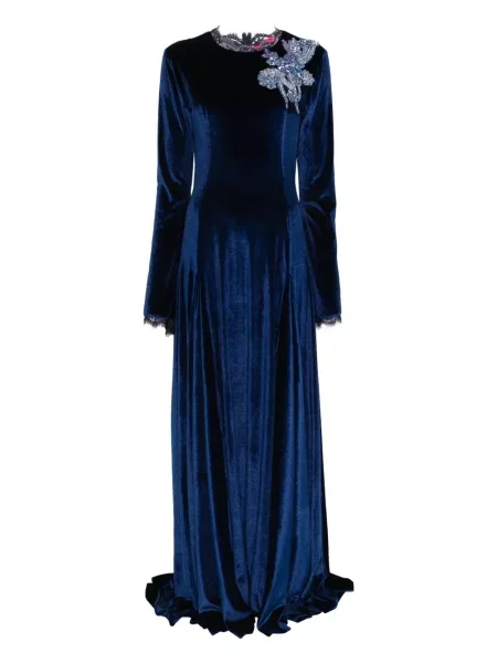 Maksi sukienka maxi Miau By Clara Rotescu w kwiatki garniturowa niebieska