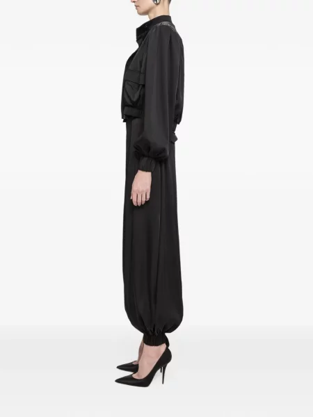Pantaloni Nissa cu talie înaltă din satin negru