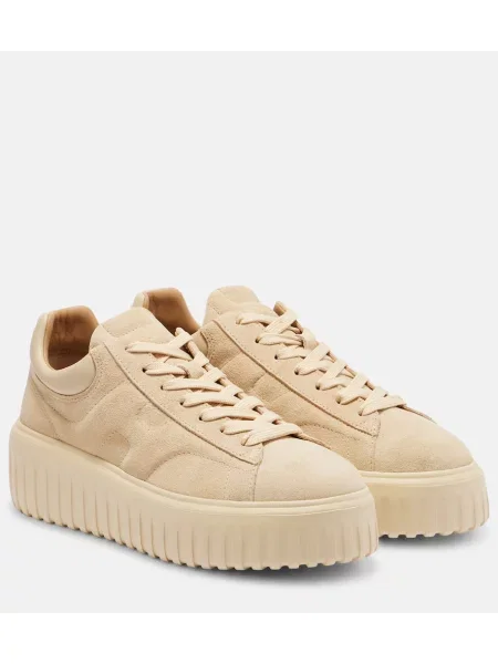 Sneakerși Hogan din piele de căprioară cu dungi cu platformă bej