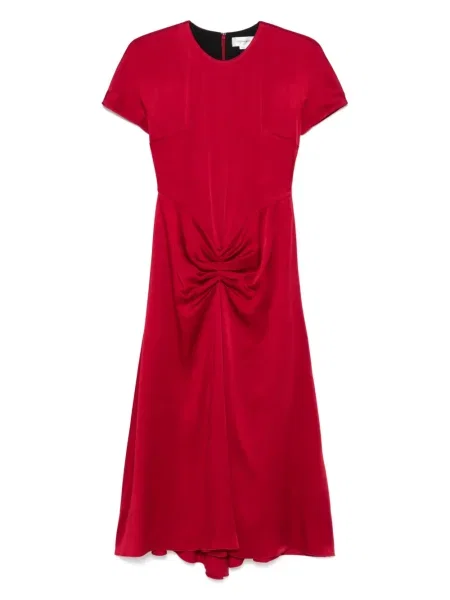Rochie midi Victoria Beckham din satin drapată până la genunchi roșu