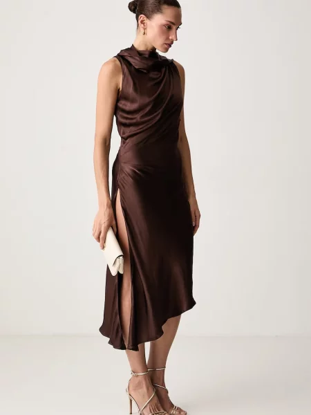 Bardot rochie din vâscoză VALENTINE maro