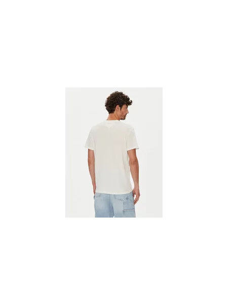 Tommy Jeans Majica Linear Chest Écru Slim Fit