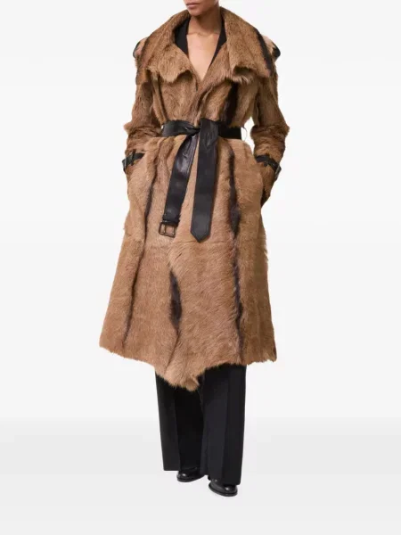 Дълго палто от овча кожа Burberry от овча кожа кафяво