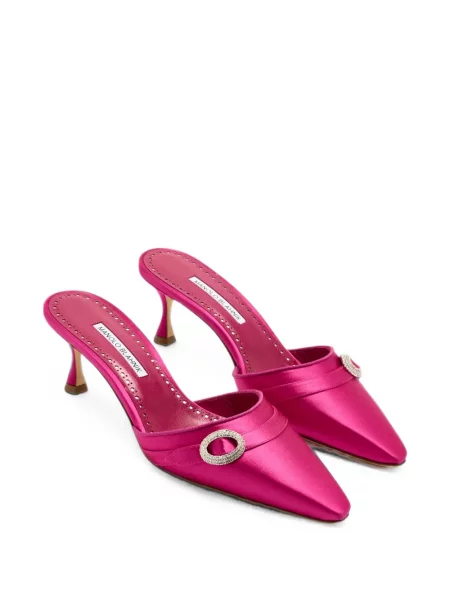 Papuci tip mules Manolo Blahnik din satin roz