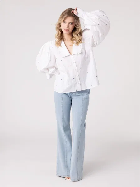 Laurella Bluză albastru cobalt natural alb