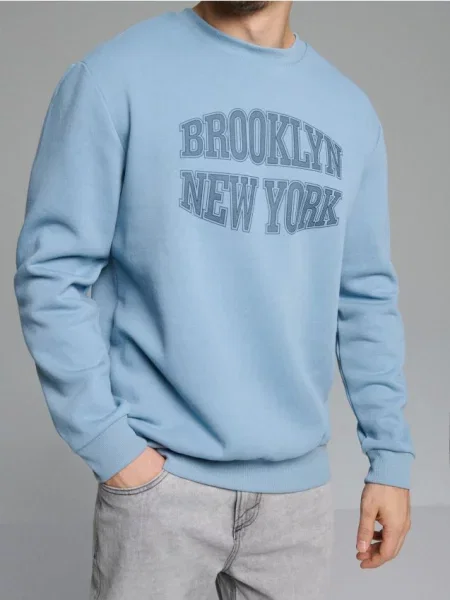 Sinsay Bluza crewneck z napisem niebieski