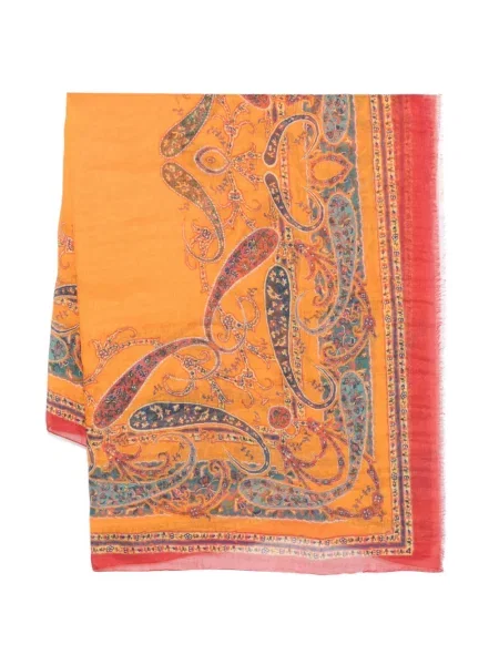 Fular Etro cu imagine cu model paisley portocaliu