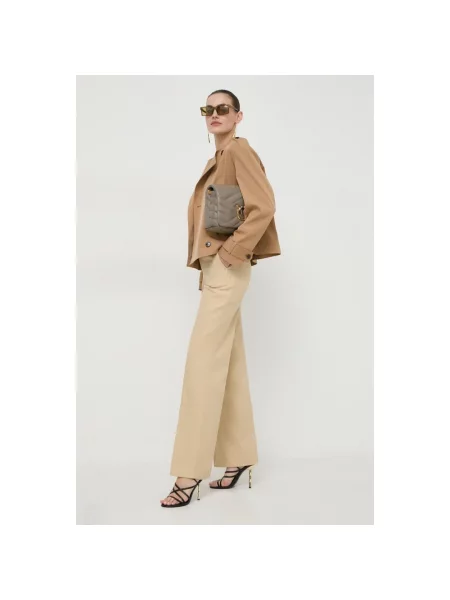 Twinset spodnie z domieszką lnu proste high waist beżowy