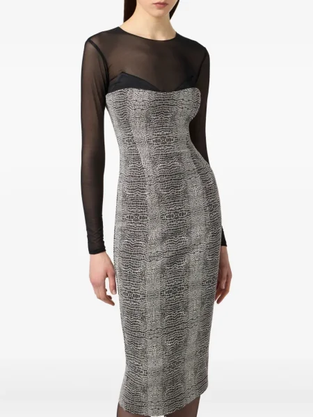 Rochie midi Elisabetta Franchi cu imagine plasă până la genunchi argintiu