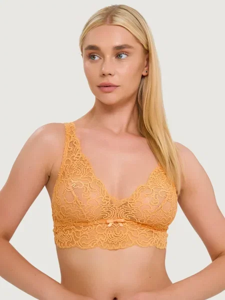 Кружевной бралет с мягкой чашкой помаранчевий