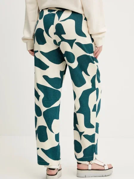 Lněné kalhoty Abercrombie & Fitch jednoduché high waist béžová
