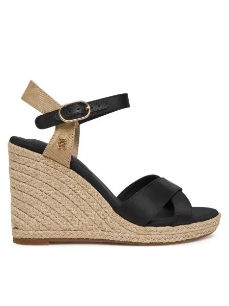 Tommy Hilfiger Espadrile Satin High Wedge Espadrille negru