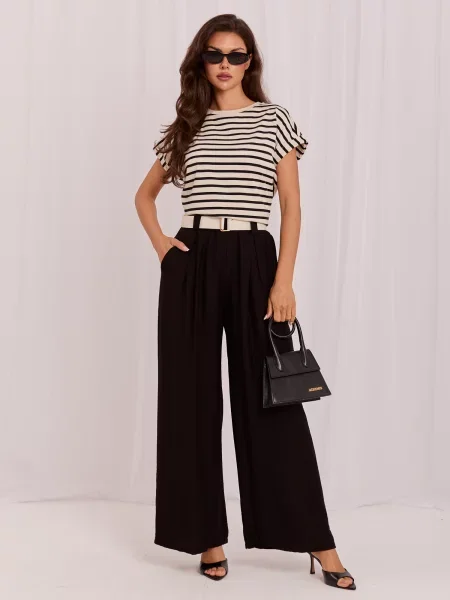 Pantaloni palazzo Rue Paris cu talie înaltă negru