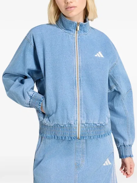 Geacă de blugi Adidas cu broderie cu dungi alergare albastru