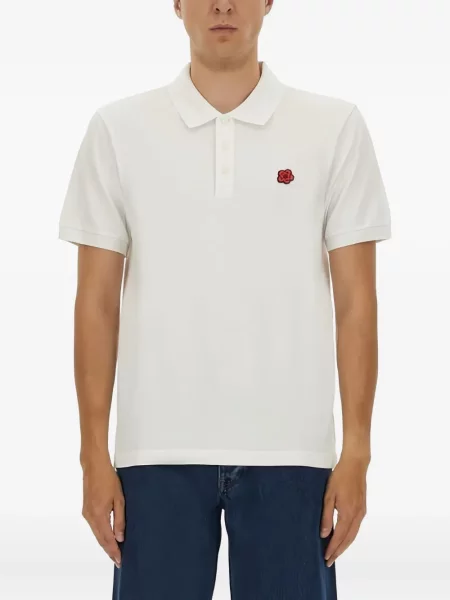 Polo Kenzo cu broderie cu model floral alb