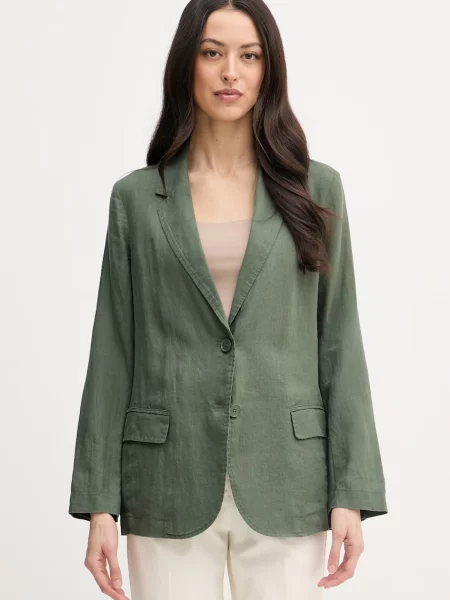 United Colors of Benetton jednořadé sako lněné zelené