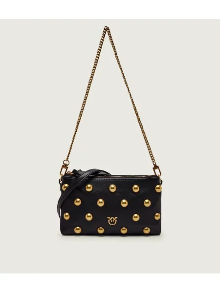 Pinko De piele geantă pe umăr Double Mini Full Studs negru