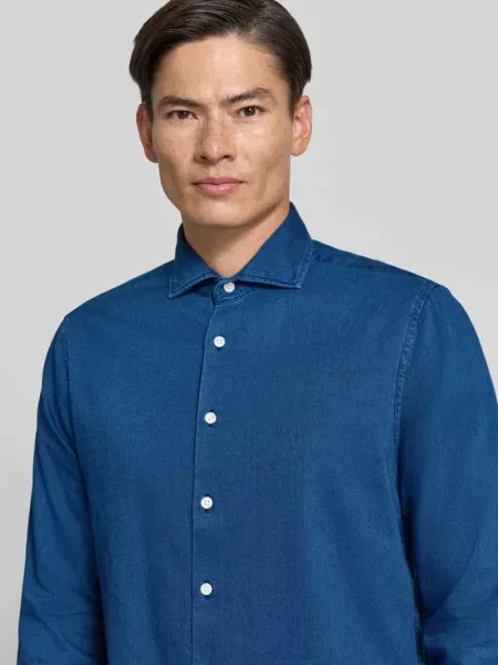 Koszula biznesowa o kroju regular fit z czystej bawełny model Casual Spread Kent' Seidensticker granatowa