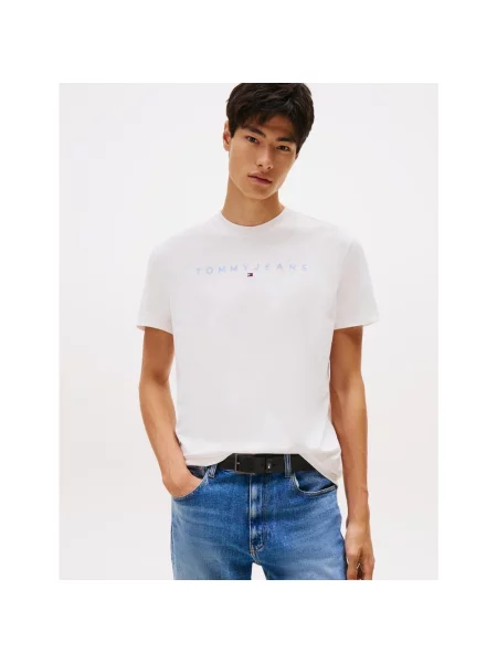 Koszulka Tommy Jeans Regular Linear Logo krótki rękaw L biały