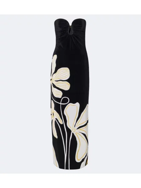 Rochie maxi Cala De La Cruz de catifea cu model floral fără bretele negru