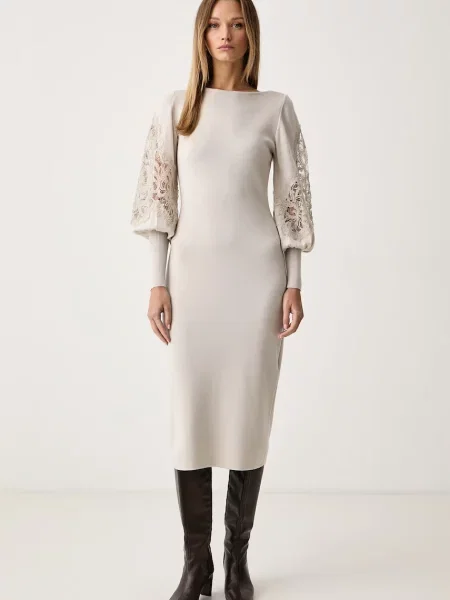 Luisa Spagnoli rochie tricotată din lână Madelin bej