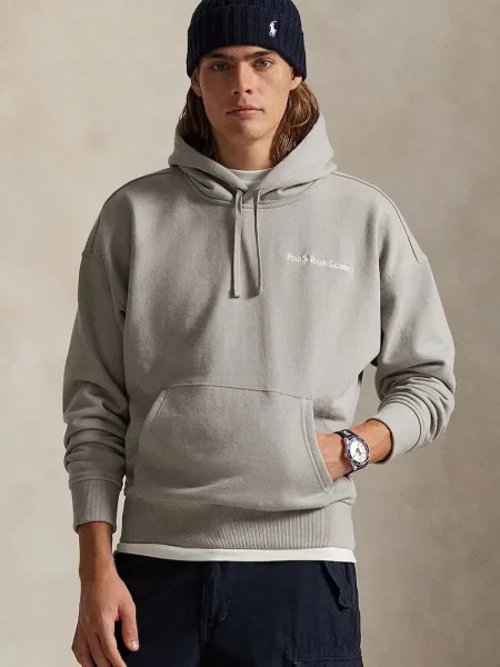 Hanorac cu glugă Polo Ralph Lauren din fleece cu glugă gri