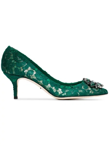 Pantofi cu toc Dolce & Gabbana din dantelă verde
