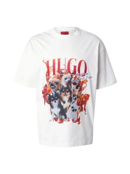 HUGO Tricou Dugie Écru Oversize alb