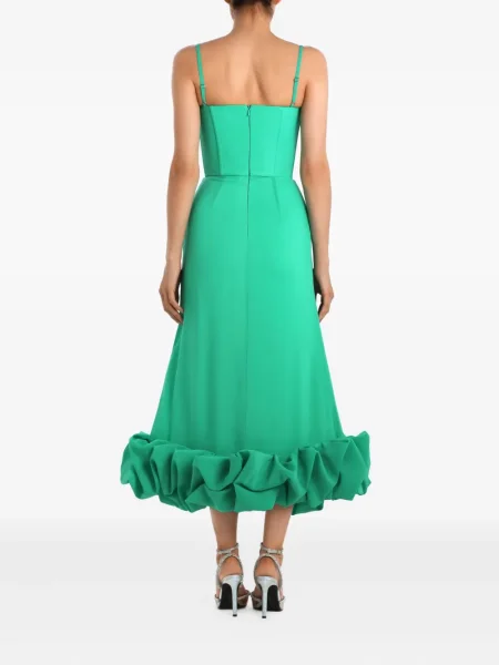 Rochie midi Post Meridiem cu volane drapată până la genunchi verde