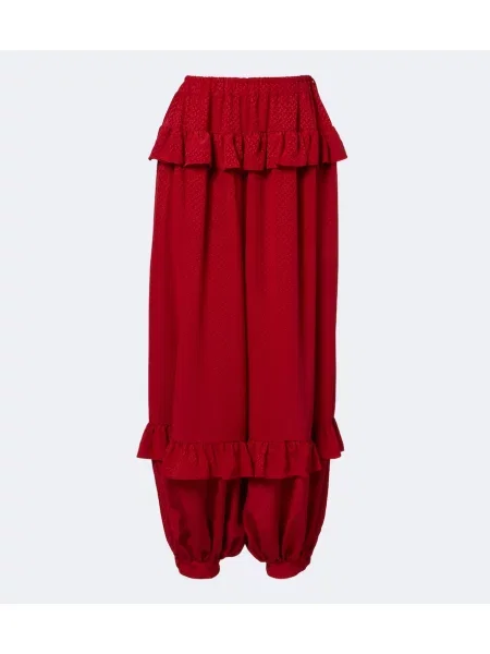Pantaloni Chloé de mătase cu volane roșu