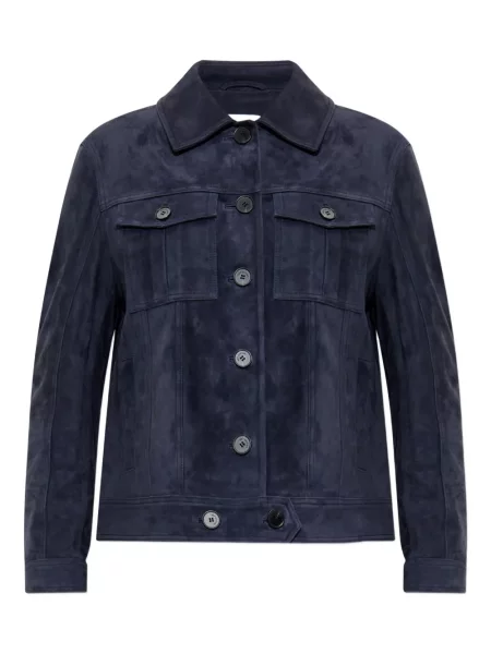 Geacă Self-portrait din piele de căprioară albastru