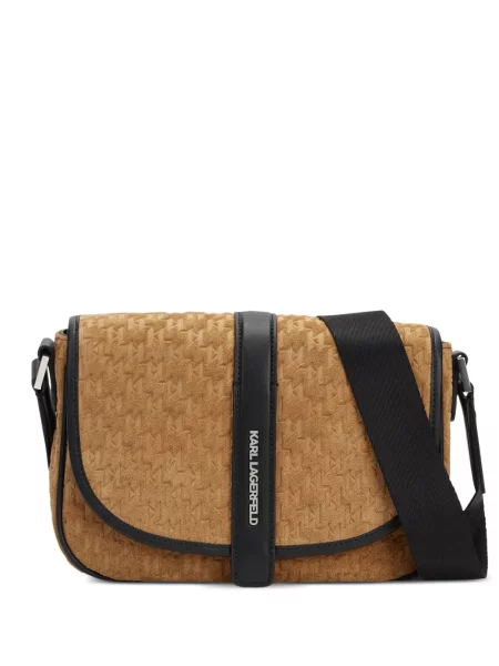 Torba crossbody Karl Lagerfeld K/Monogram zamszowa brązowa